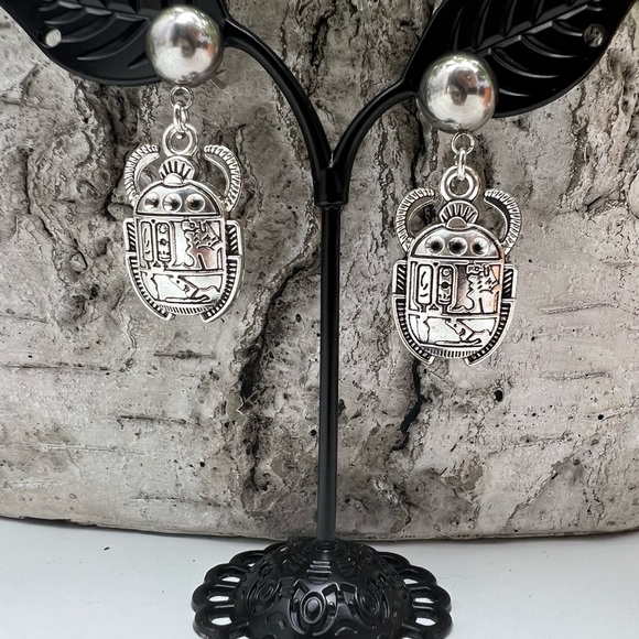 Egyptian Beetles Spiritual Statement Earrings  - Ancient  Spiritual Earrings - Picture 6 of 9